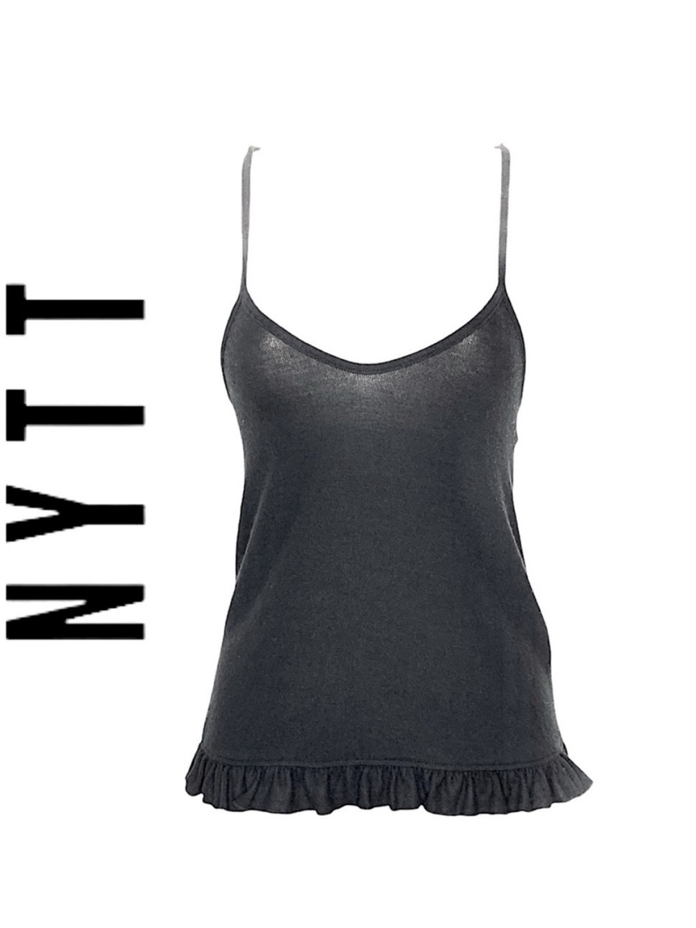 Anthropologie NYTT Ruffle Hem Trim Flounce Tank Top Black Whimsygoth Casual